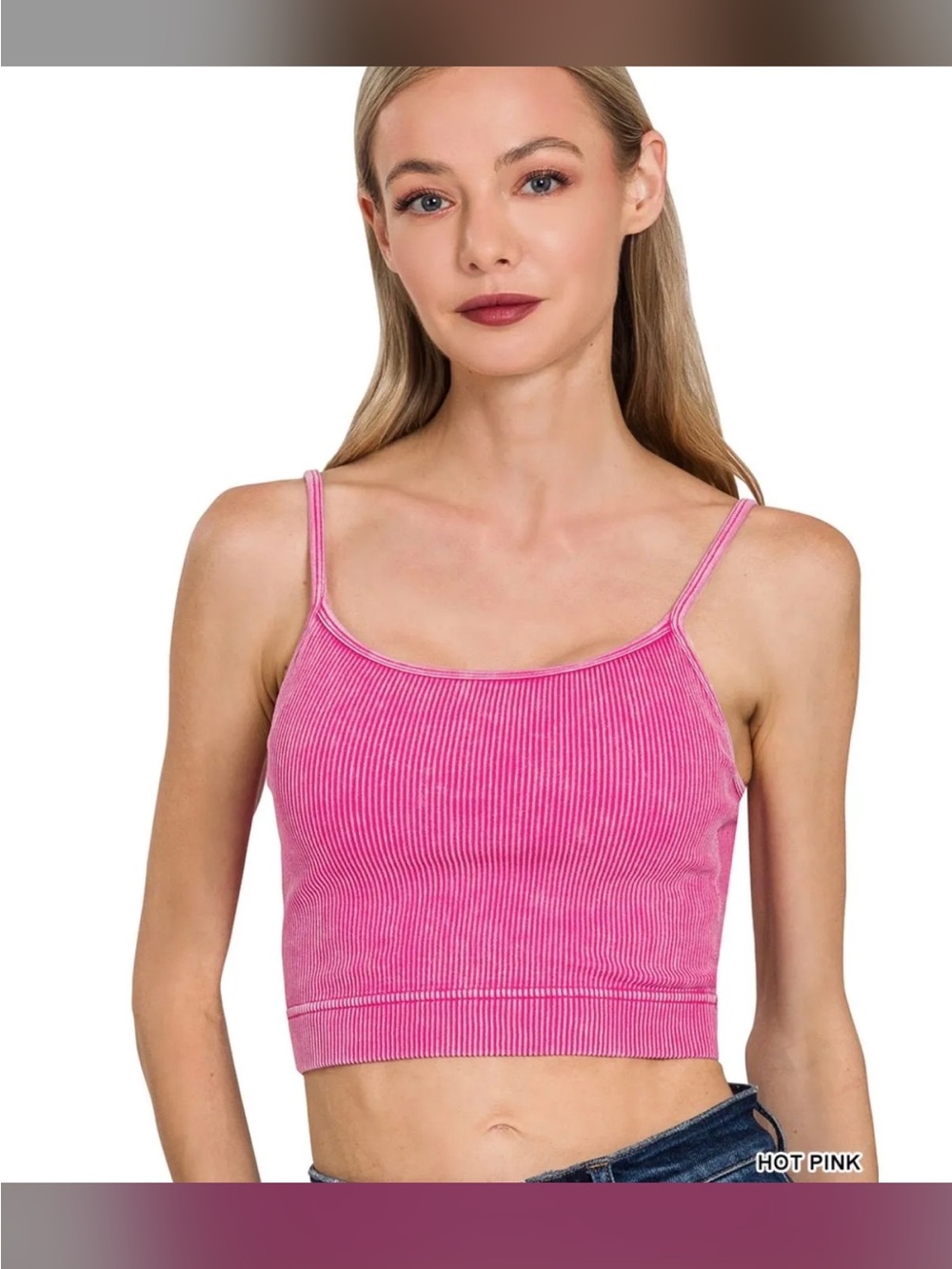 NWT Zenana Padded Ribbed Seamless Adjustable Straps Crop Top Size L/XL